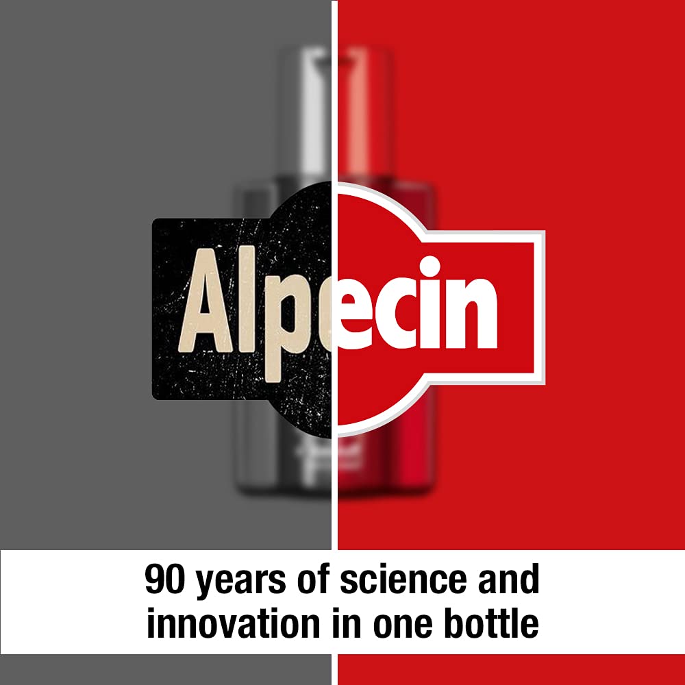 Alpecin bottle arranged with other haircare items for integrated routine benefit