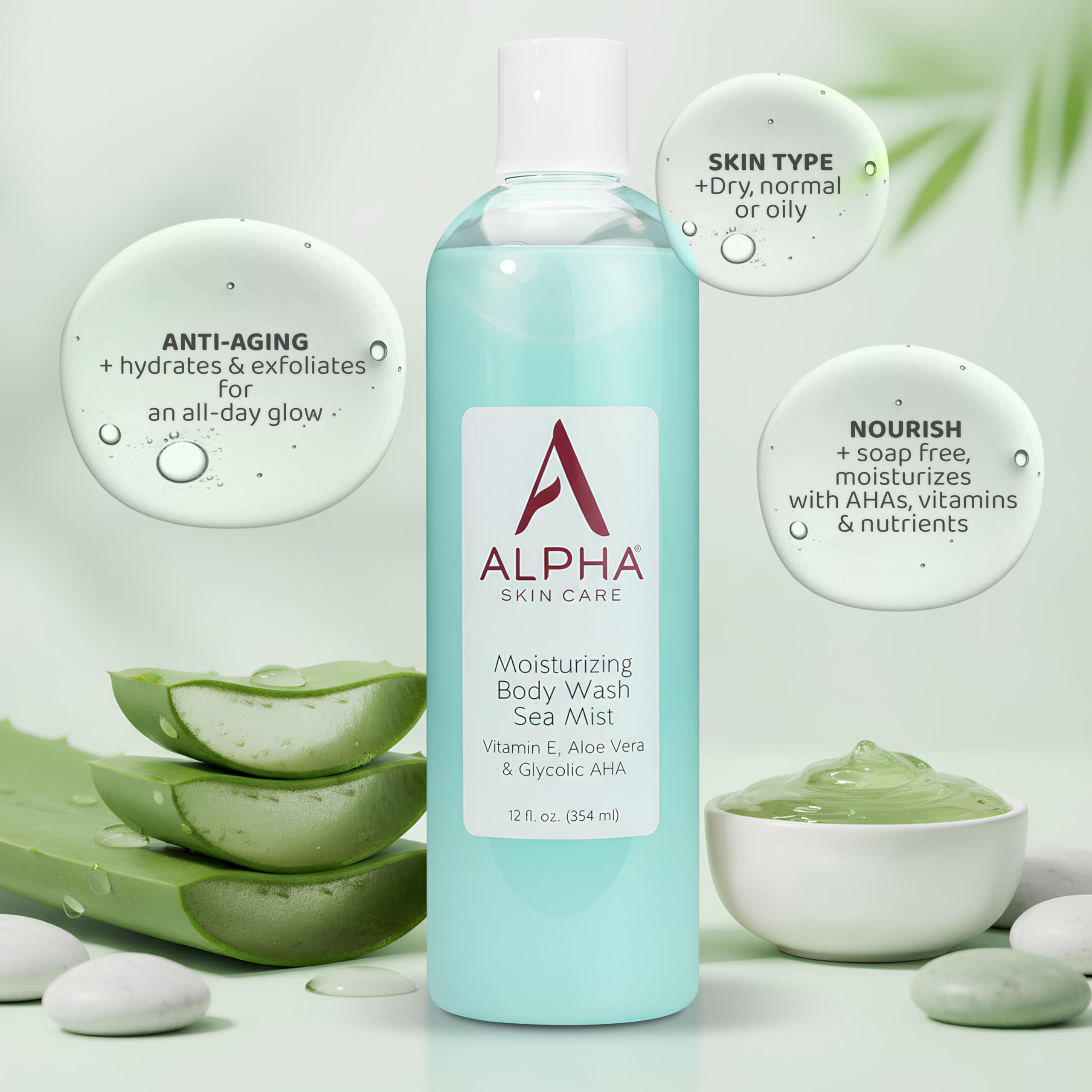 Alpha aloe gel ingredient close-up emphasizing soothing hydration and calming effect