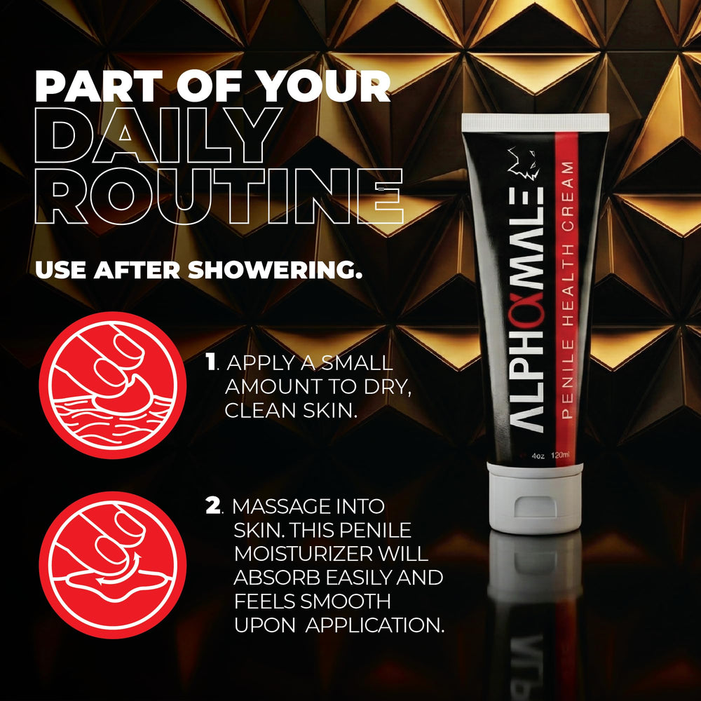 AlphaMale open tube detail showing creme dispensing for precise, no-waste application