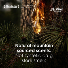 Alpine Provisions bottle in bathroom setting suggesting calming forest-inspired routine