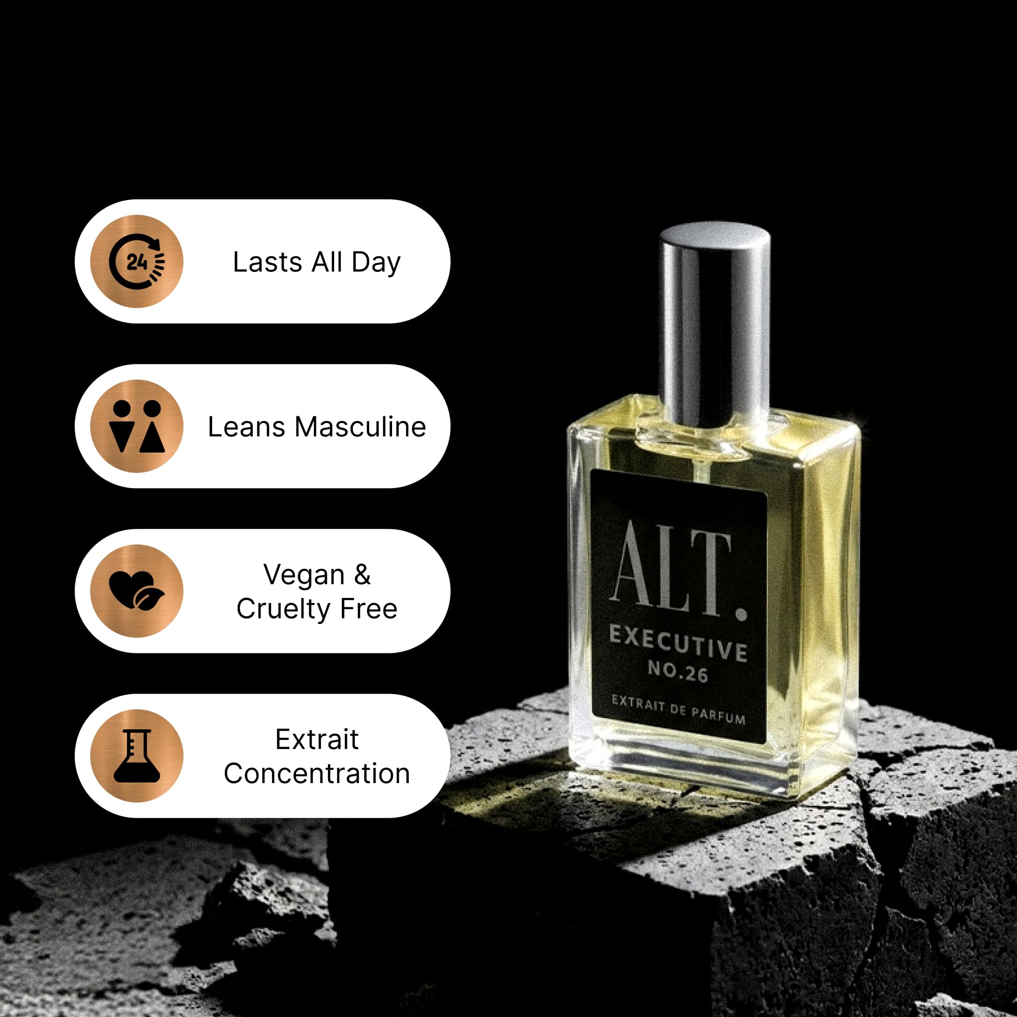 ALT. FRAGRANCES top notes display with bergamot and pineapple showing fresh energy