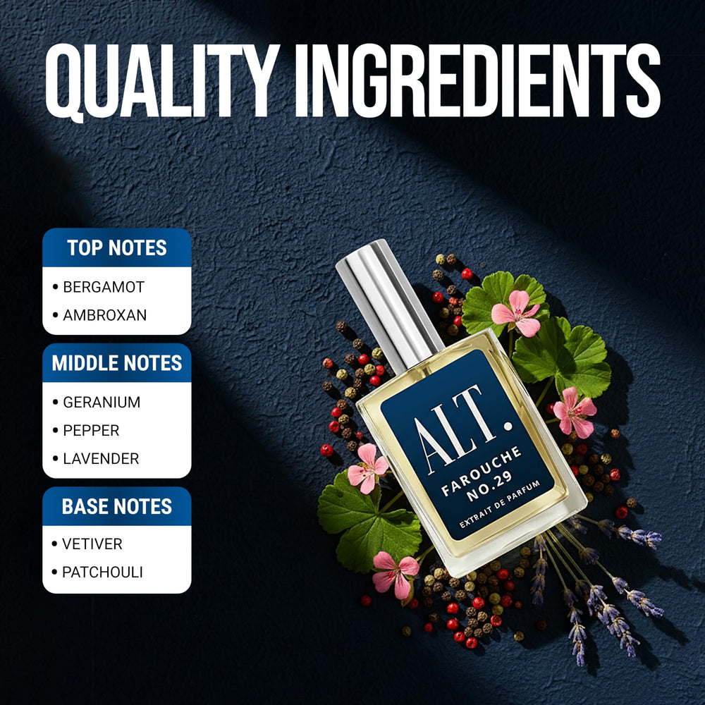 ALT. FRAGRANCES clear perfume juice visible for concentrated extrait strength
