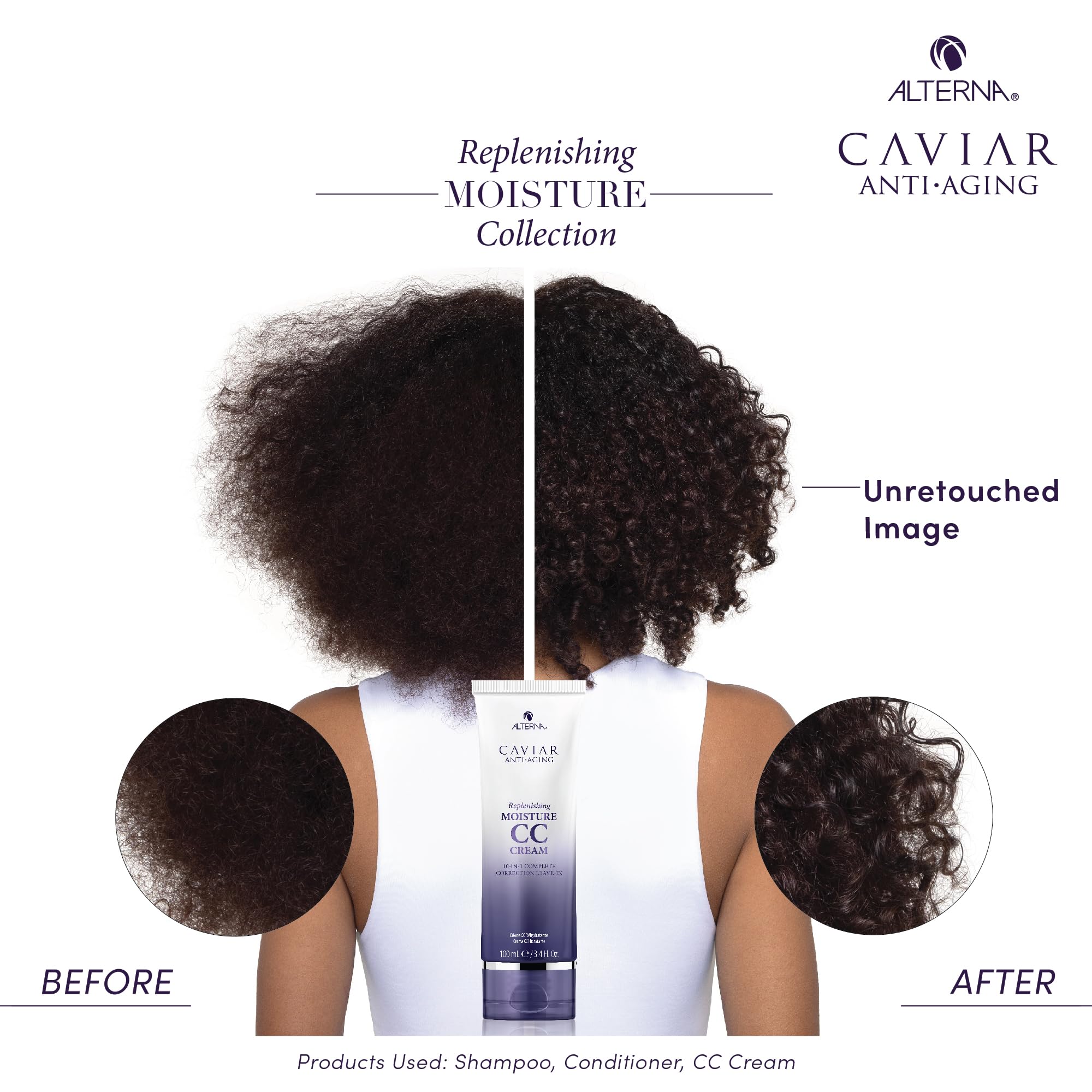 Alterna Caviar label close-up emphasizing clean formulation without parabens or sulfates