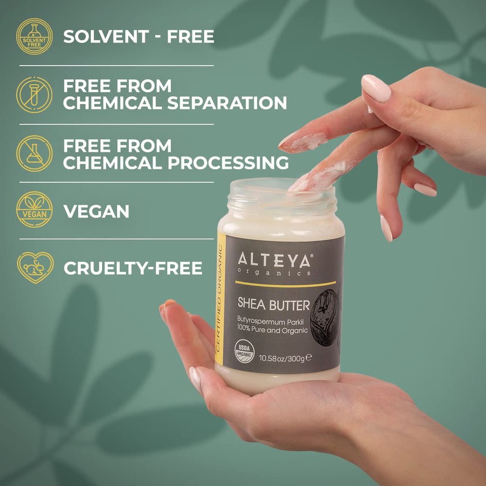 Alteya butter warmed in hands showing easy application and deep moisture