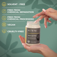 Alteya butter warmed in hands showing easy application and deep moisture