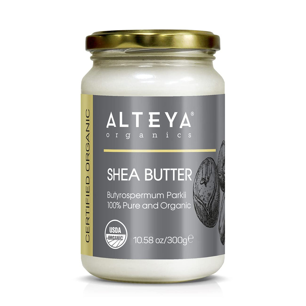 Alteya front jar showing pure shea butter and organic certification benefit