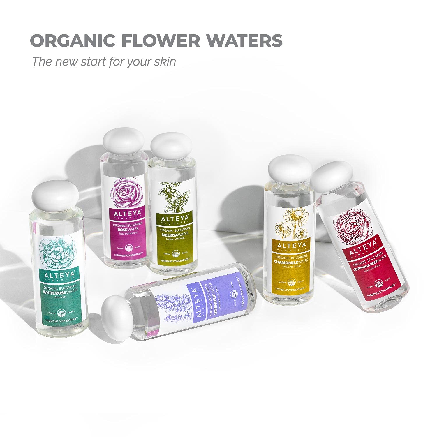 Droplets of Alteya rose water on skin illustrating gentle hydration