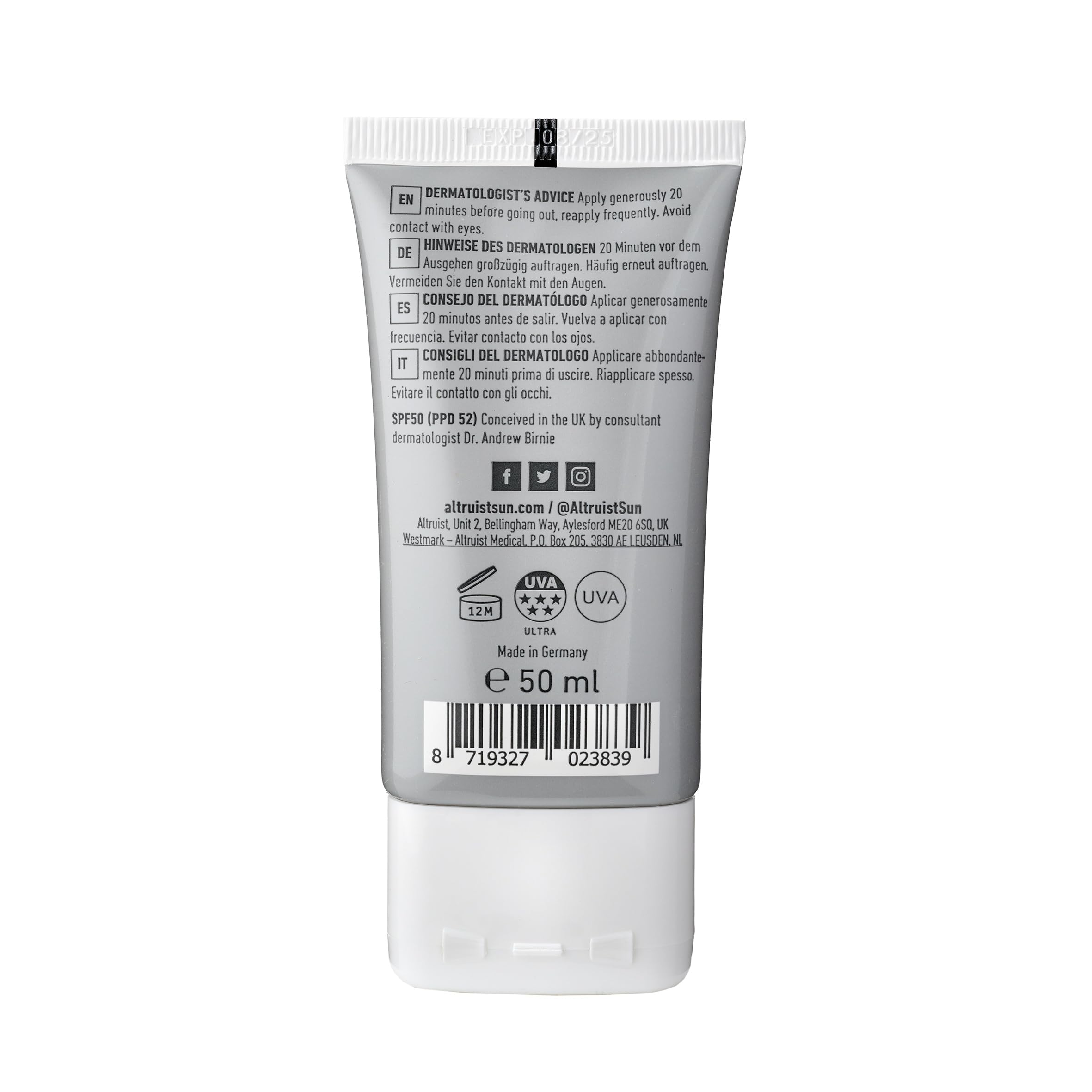 Altruist fluid on hand spread evenly indicating invisible finish benefit