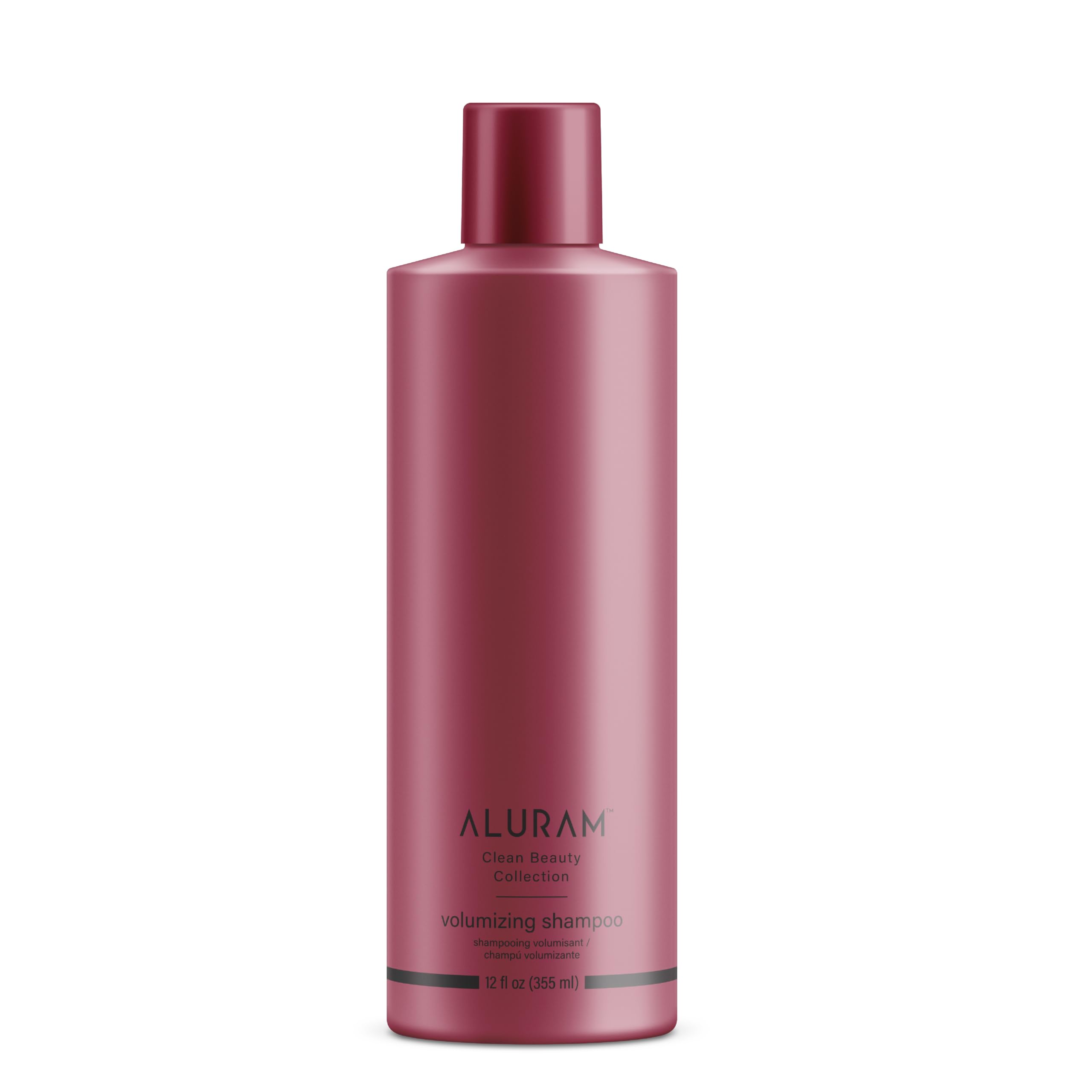 ALURAM front bottle showing volumizing shampoo benefits and clean formulation