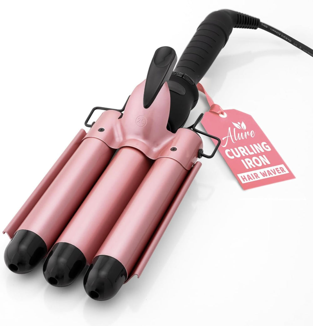 Alure three barrel wand front view showing sleek design and easy grip benefits