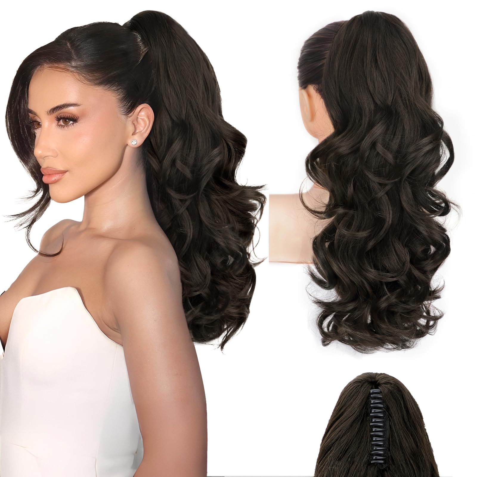 ALXNAN front view of 18-inch ponytail extension showing full volume and instant length