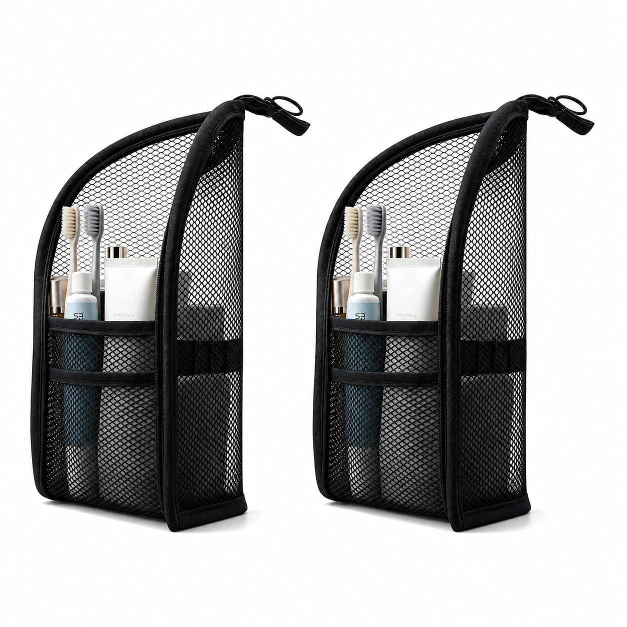 ALZHIUM standing toiletry bag front view shows upright stability benefit