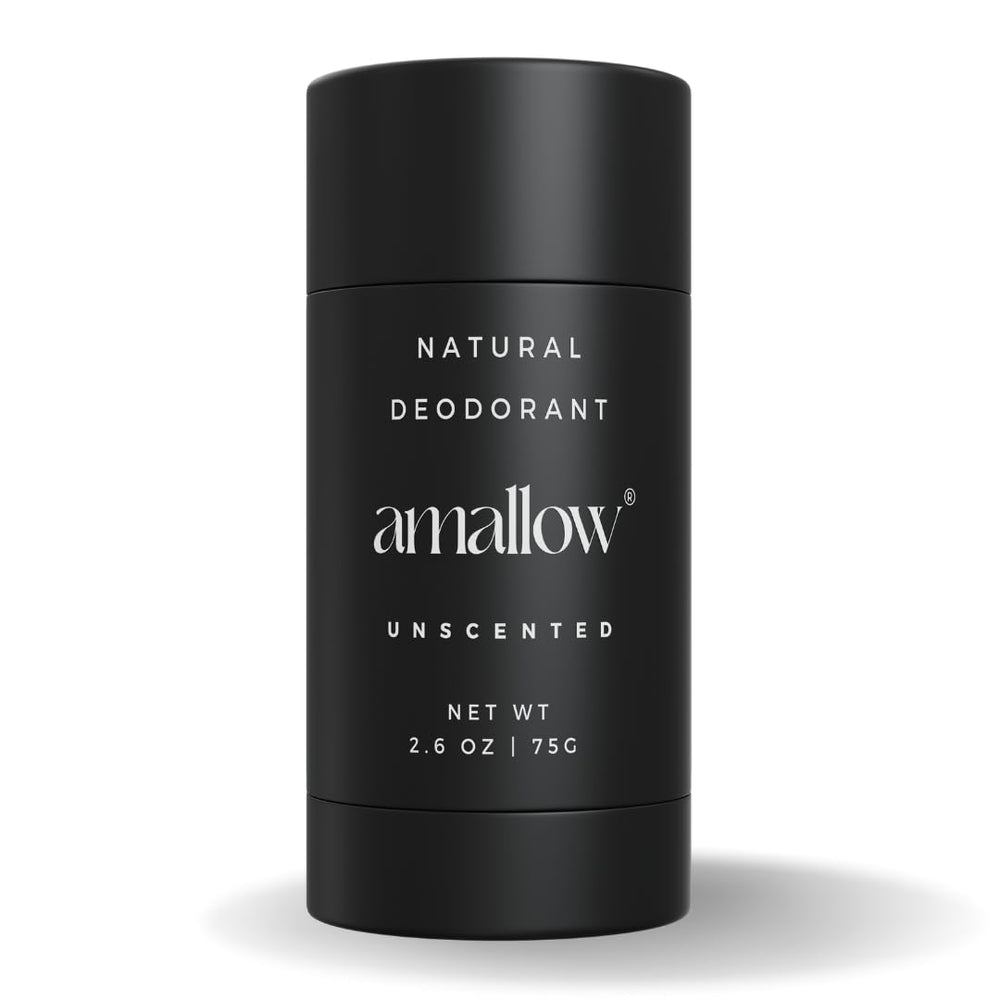 Amallow front packaging showing unscented deodorant and simple label for clarity