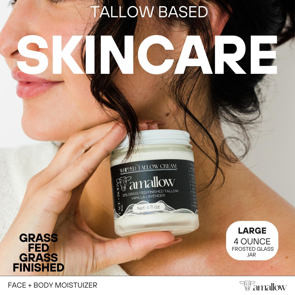 Amallow open jar revealing whipped tallow texture for smooth application