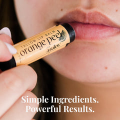 Amallow orange peel stick opened showing balm surface and citrus appeal