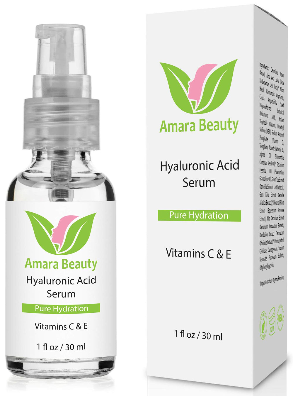 Amara Beauty front bottle showing label and 1 fl. oz size for clear product identification