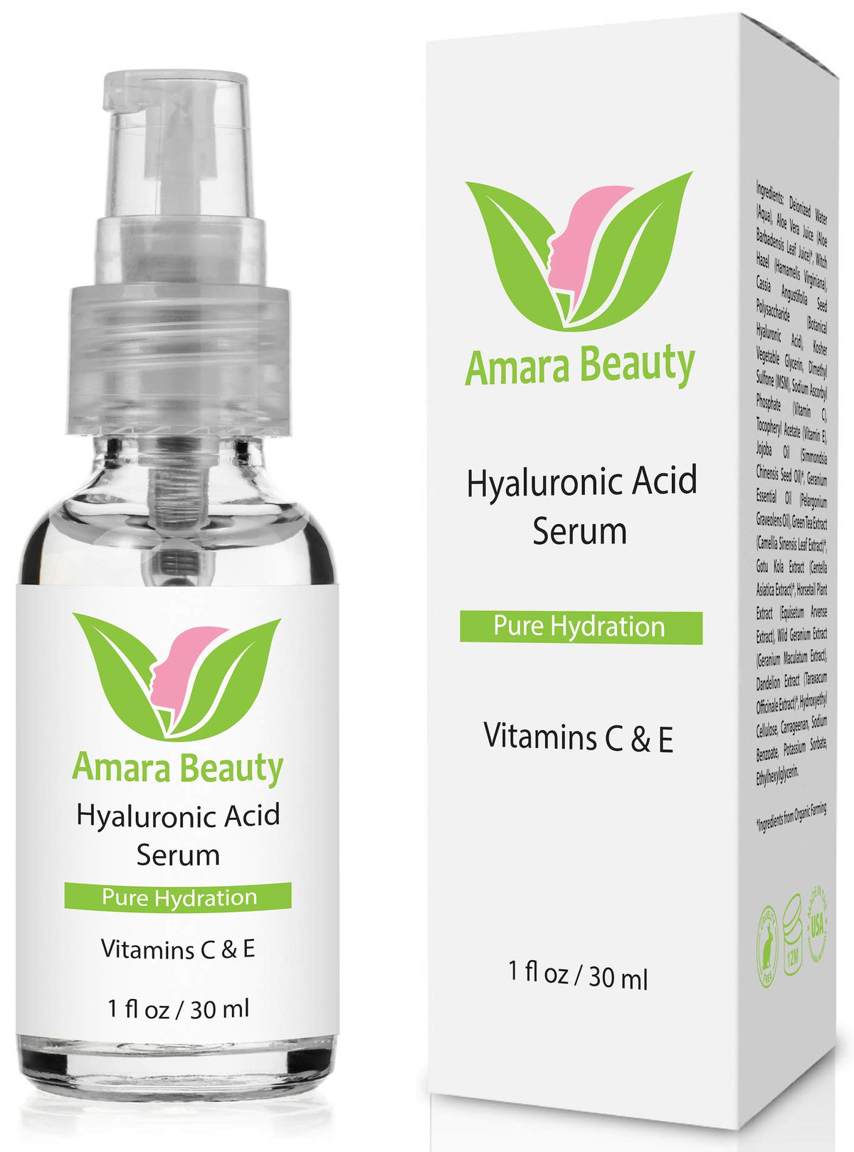 Amara Beauty front bottle showing label and 1 fl. oz size for clear product identification