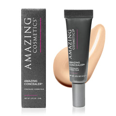 AmazingCosmetics front packaging showing compact tube and shade label benefit travel-friendly