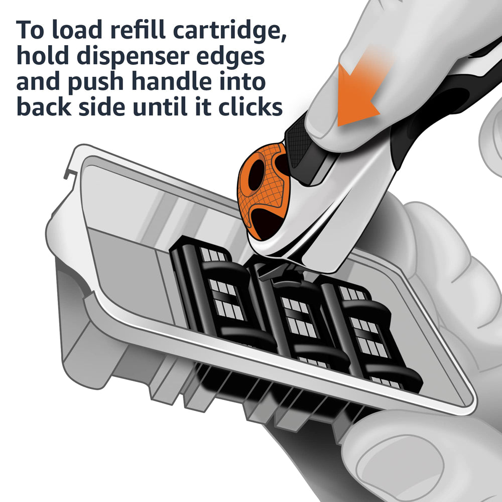 Amazon Basics blade detail showing anti-clog channels for fast rinsing and low maintenance