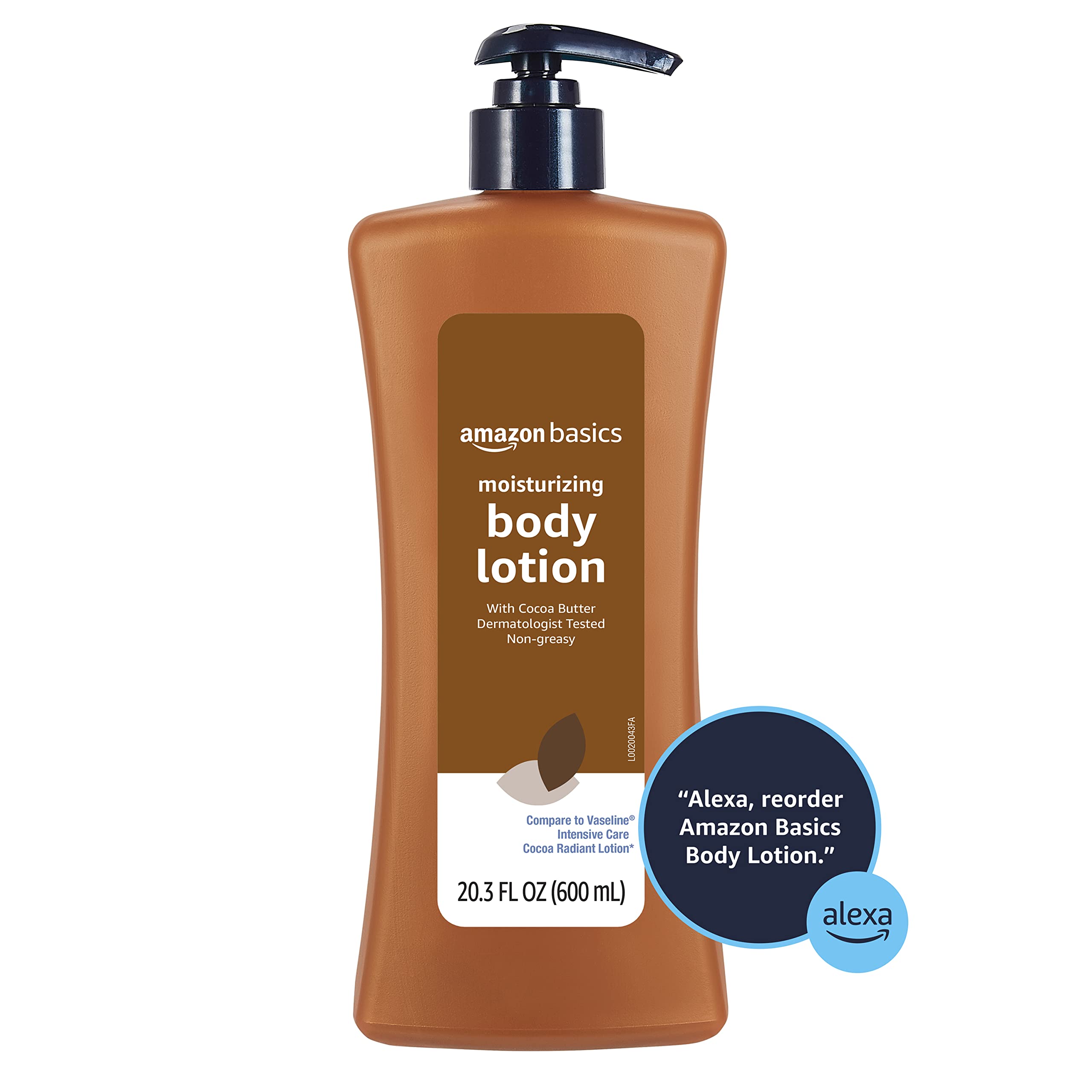 Amazon Basics bottle held in hand to show scale and generous 20.3 fl oz size