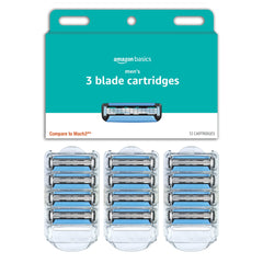 Amazon Basics front packaging showing 12 refill cartridges and clear labeling for convenience