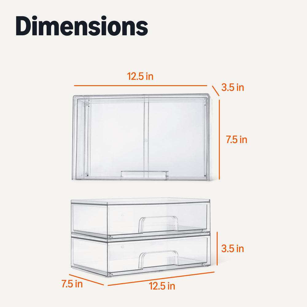 Amazon Basics drawers on bathroom vanity providing tidy, dust-free storage