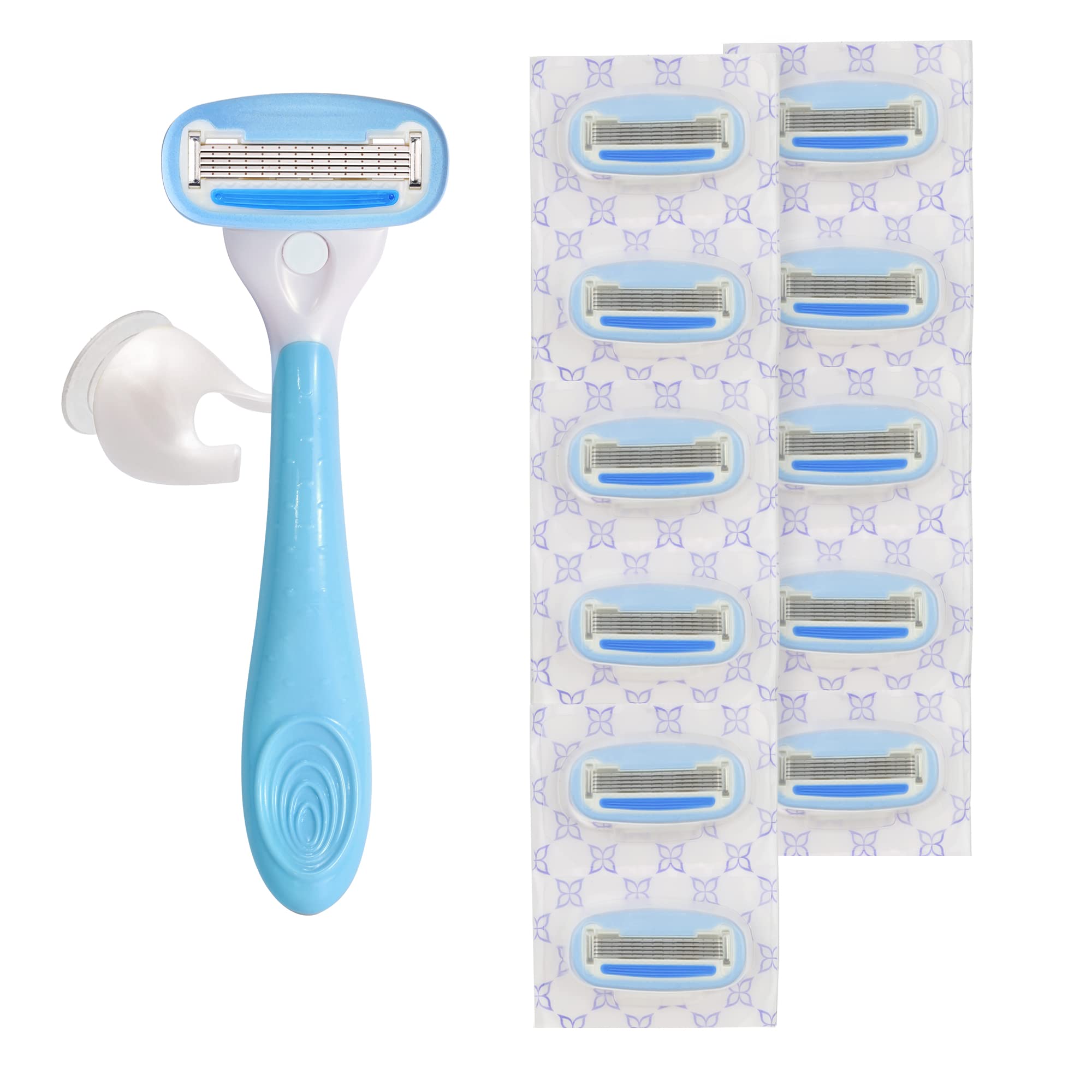 Amazon Basics close-up of five blades offering closer, smoother shaving