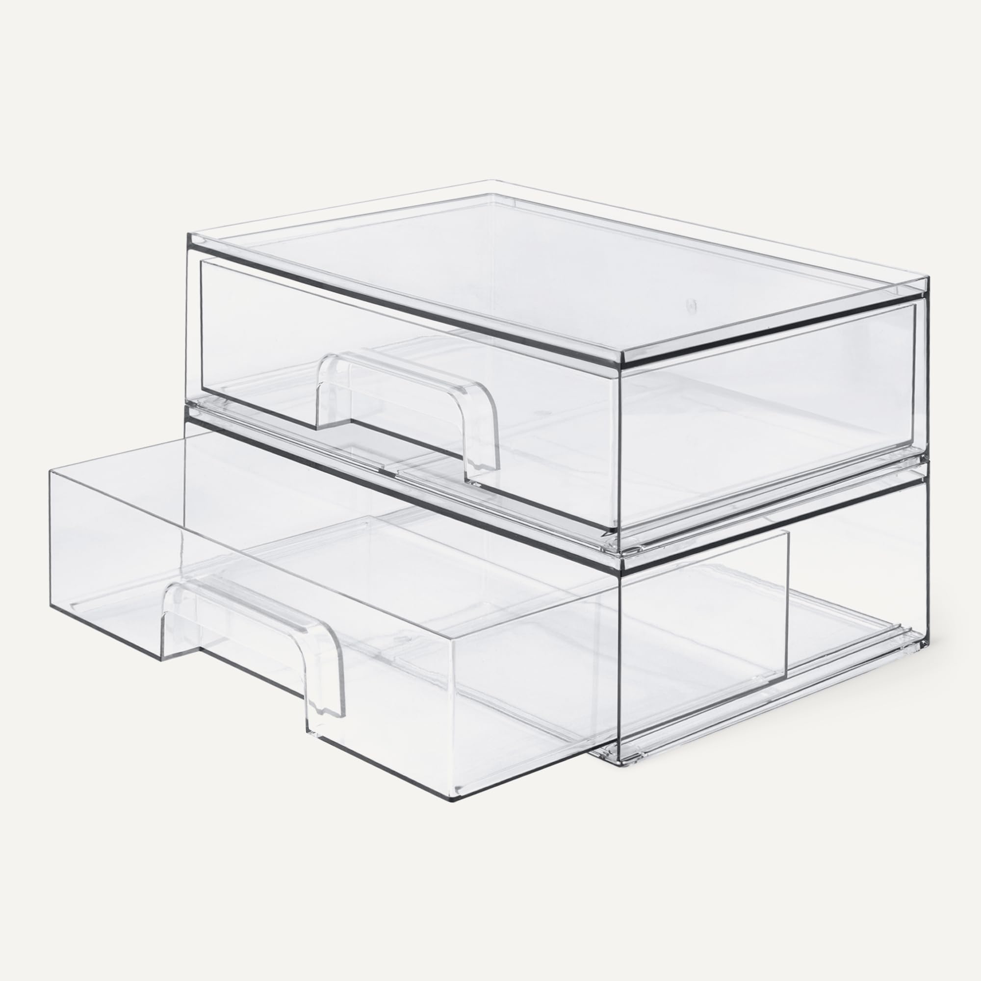 Amazon Basics drawer next to ruler showing 12.1x7.6x3.5 inch dimensions