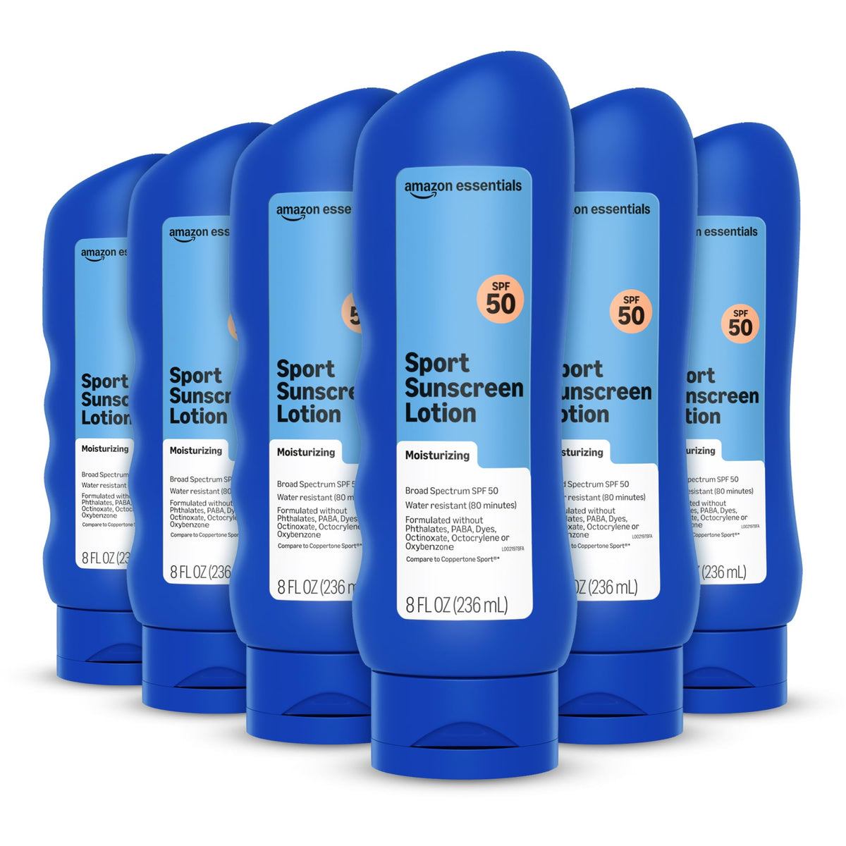 Amazon Essentials front packaging showing SPF 50 protection and benefits