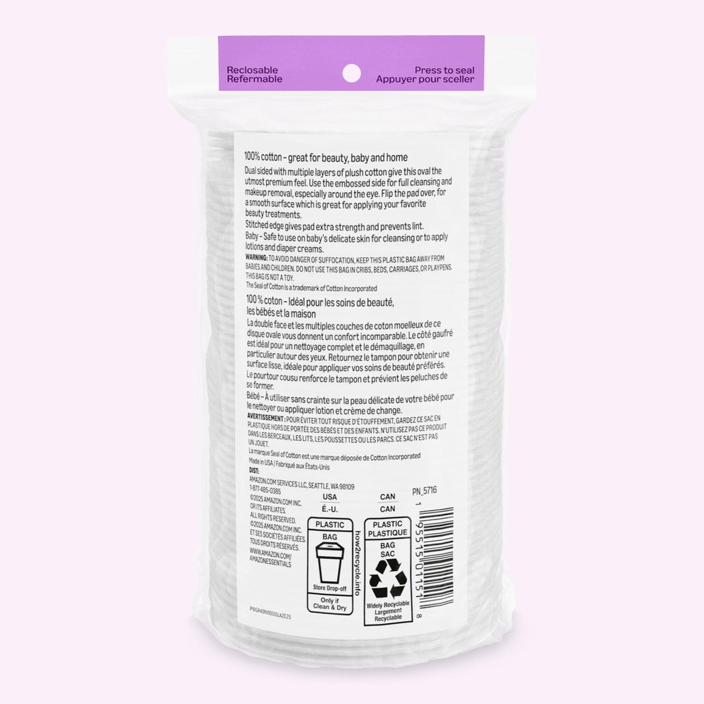 Amazon Essentials pads beside a coin for size and pack quantity clarity