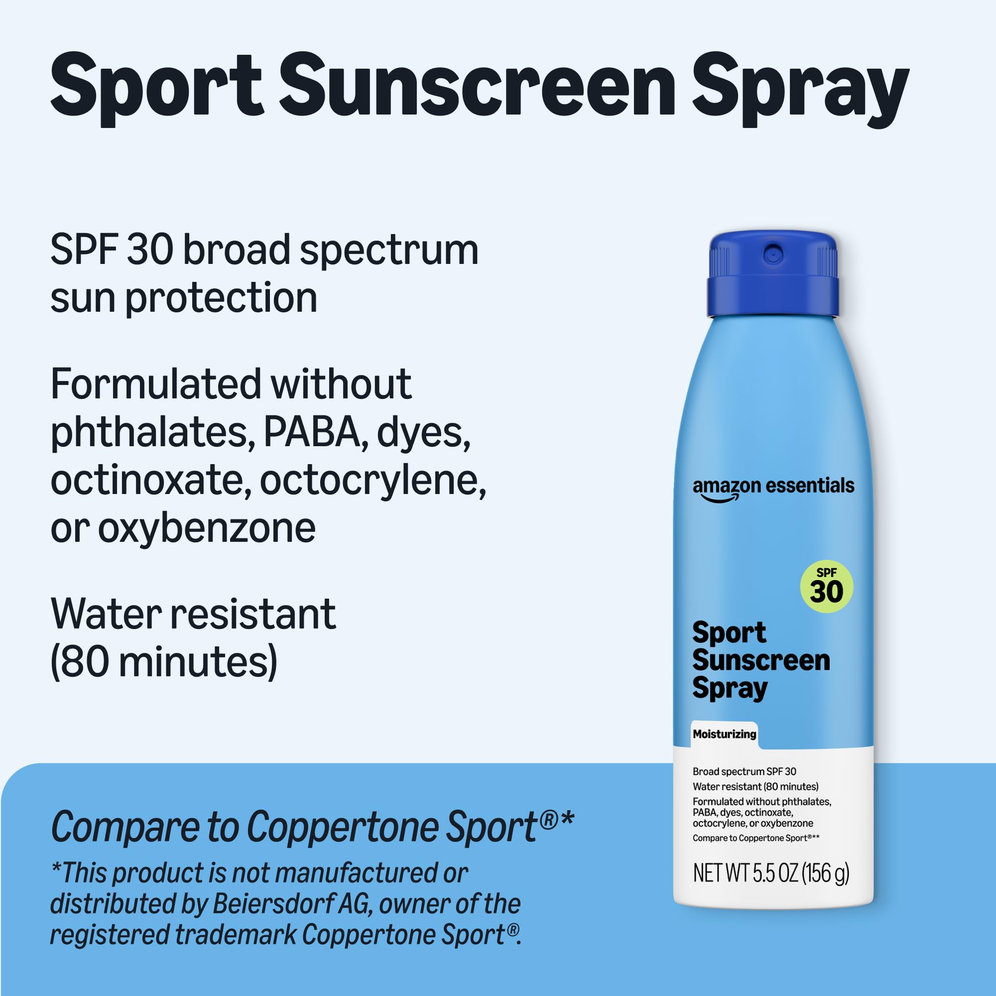 Amazon Essentials close-up of spray nozzle and sunscreen texture for quick application