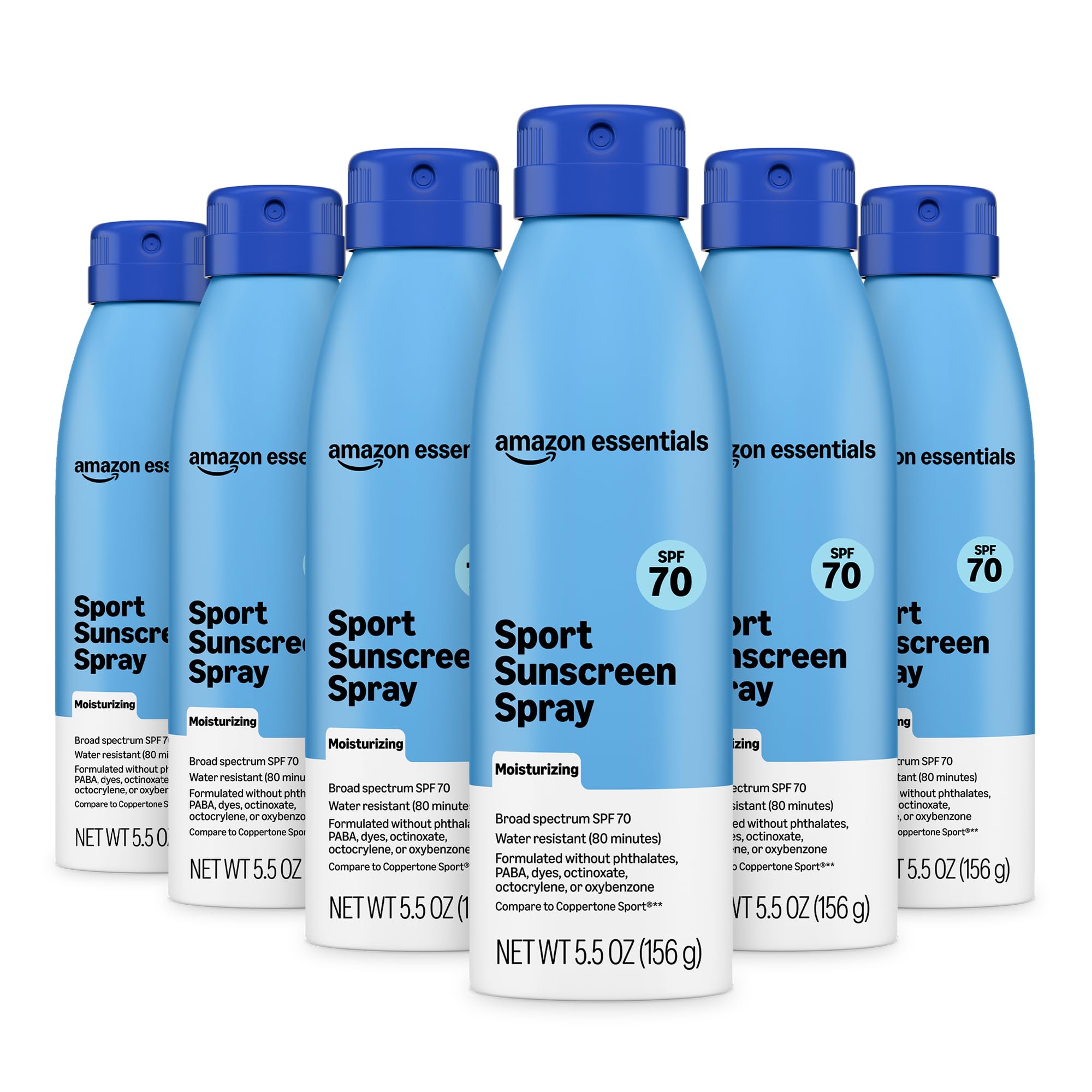 Amazon Essentials front packaging showing SPF 70 and 5.5 oz, quick identification benefit