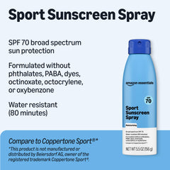 Amazon Essentials close-up of sunscreen spray texture demonstrating moisturizing finish