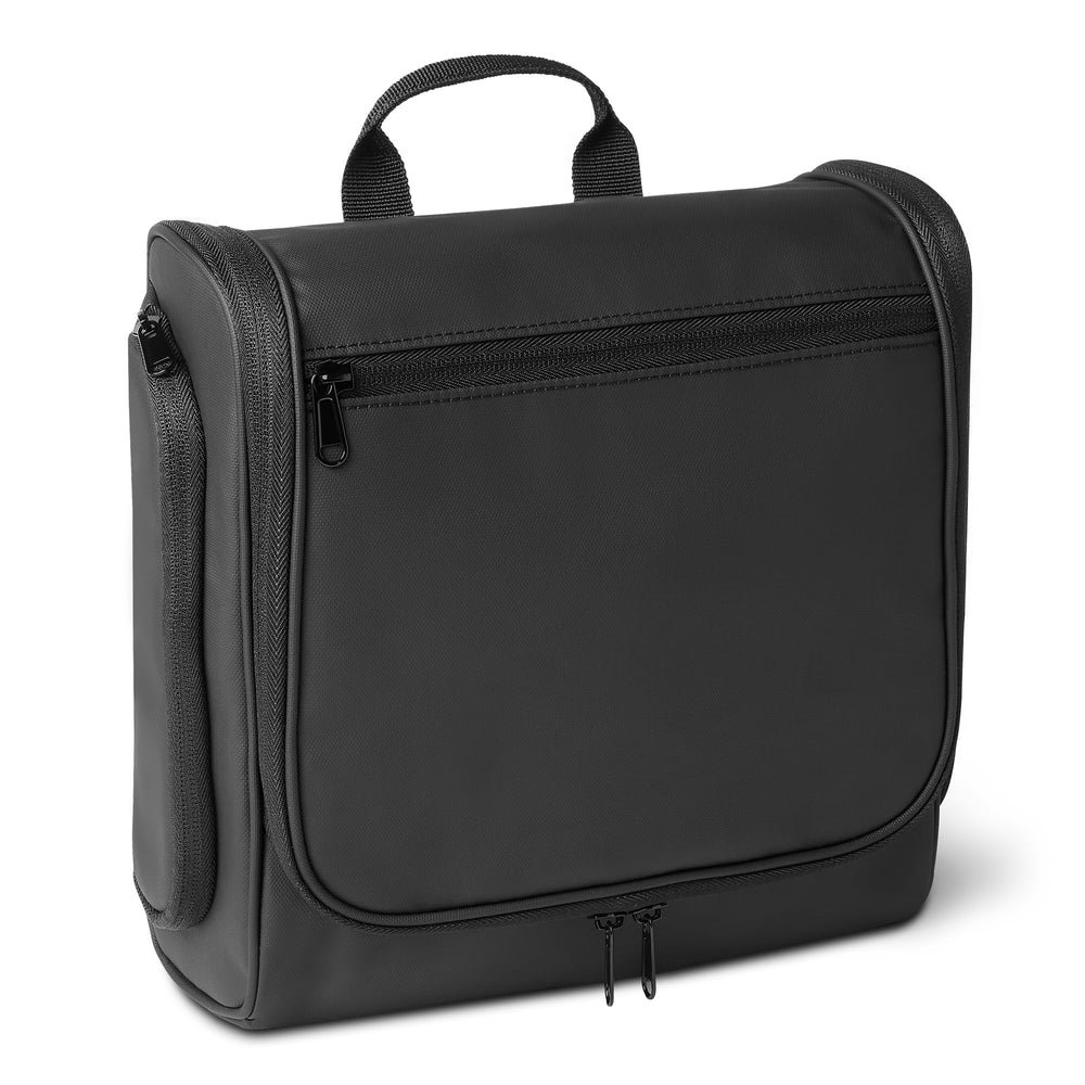 Amazon Essentials toiletry bag front view showing compact travel-ready shape and handle