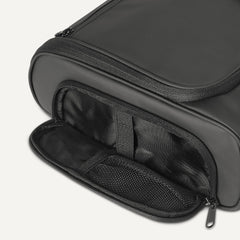 Amazon Essentials bag hanging in bathroom with hook deployed for easy access