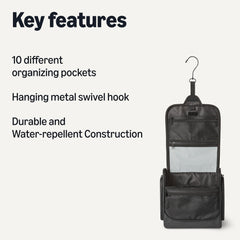 Amazon Essentials toiletry bag open interior showing pockets and mesh for organized storage