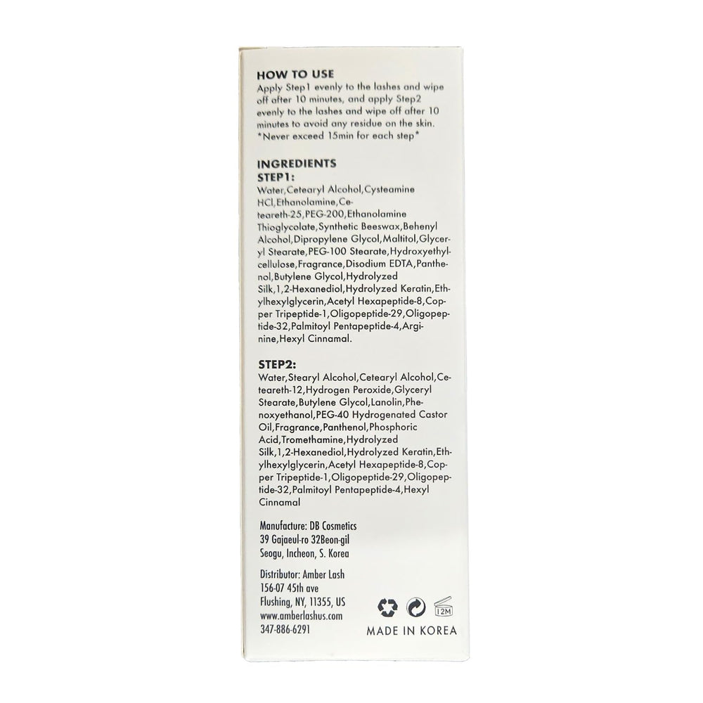 Amber Lash label and manufacturer info showing trusted Korean production