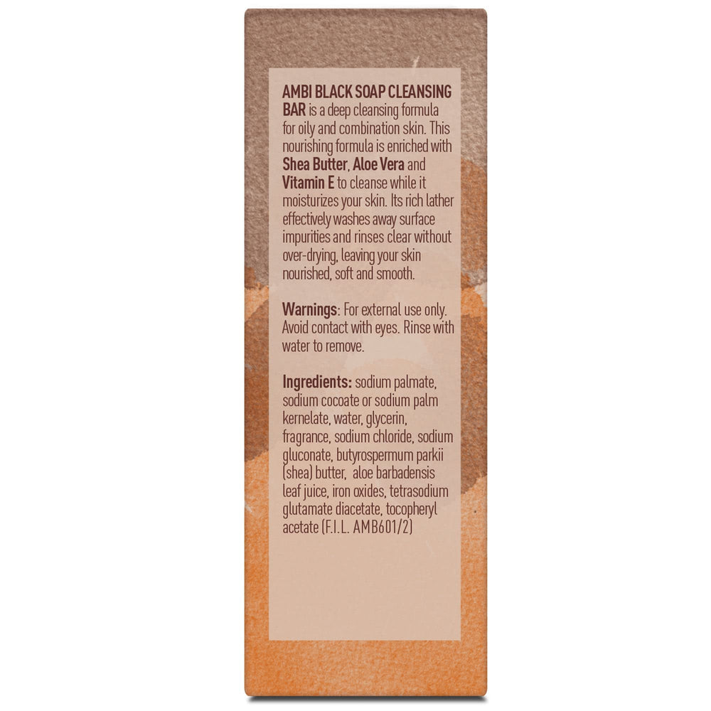 Ambi black soap ingredients label showing shea butter aloe vera vitamin E benefits
