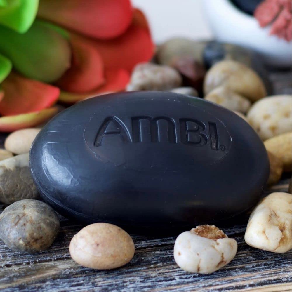 Ambi black soap size comparison next to ruler showing 3.5 oz scale benefit