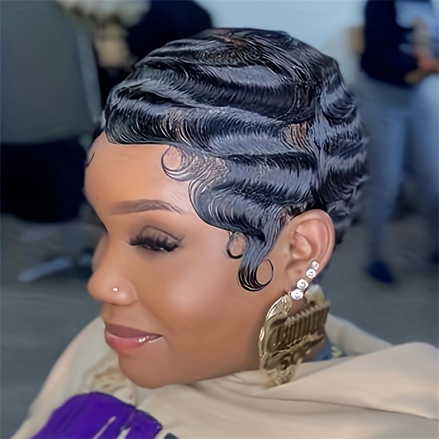 Amecire side profile of pixie cut highlighting silhouette and movement