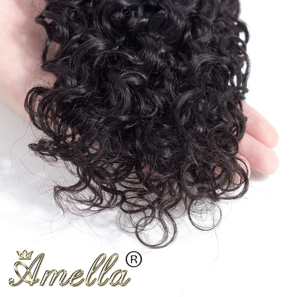 Amella model wearing curly weave displaying volume and natural-looking movement