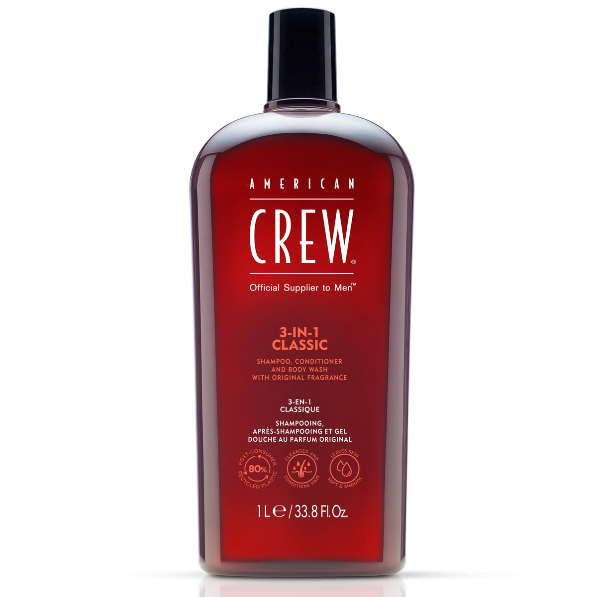 American Crew front bottle view showing label and large size benefit