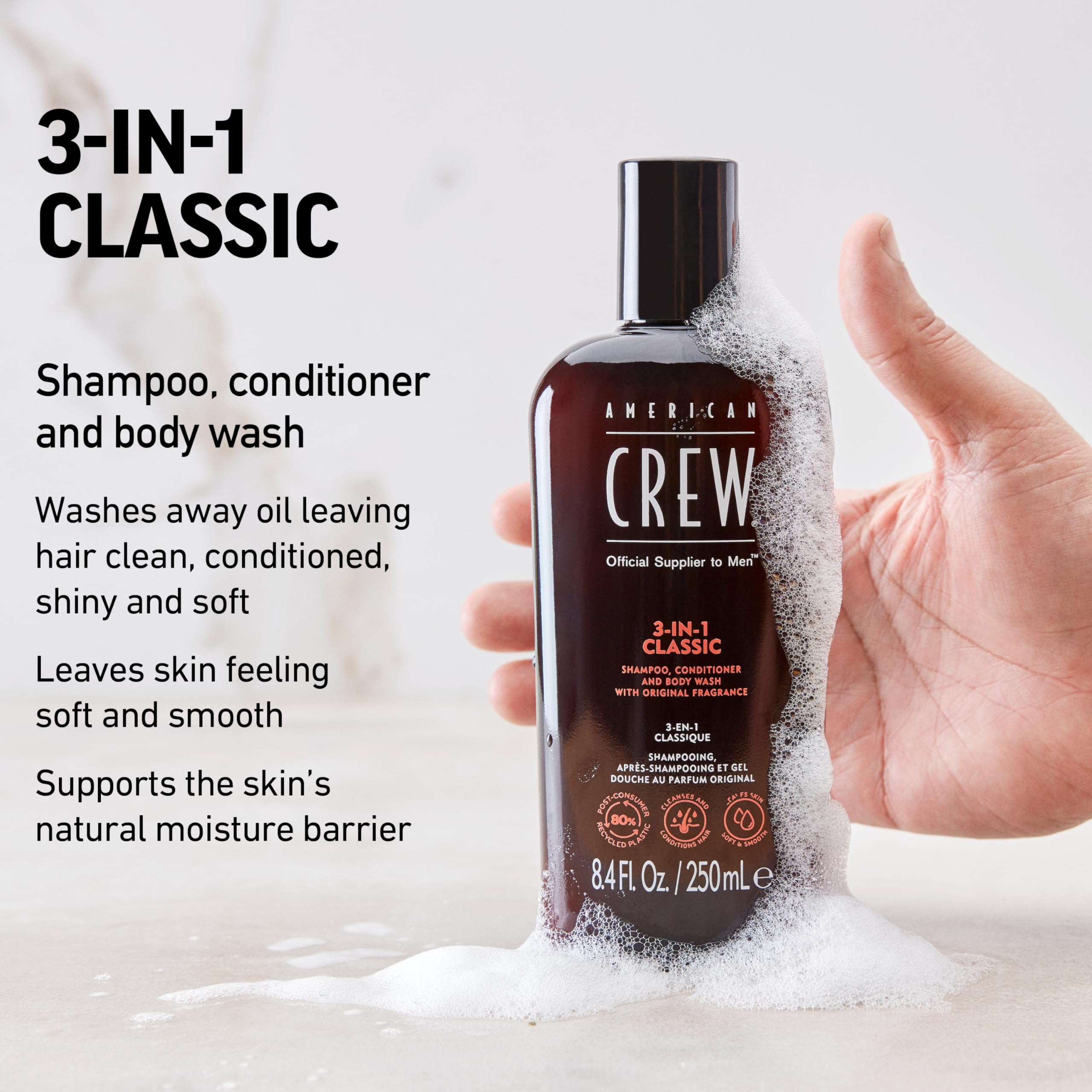 American Crew lather close-up demonstrating rich foaming for efficient cleansing
