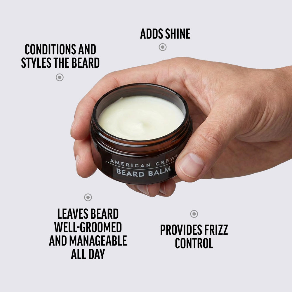 American Crew beard balm with sweet almond and shea butter ingredients highlighting nourishment