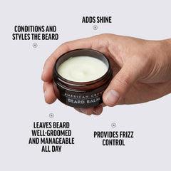 American Crew beard balm with sweet almond and shea butter ingredients highlighting nourishment