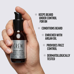 American Crew close-up of serum texture highlighting lightweight, fast-absorbing oil
