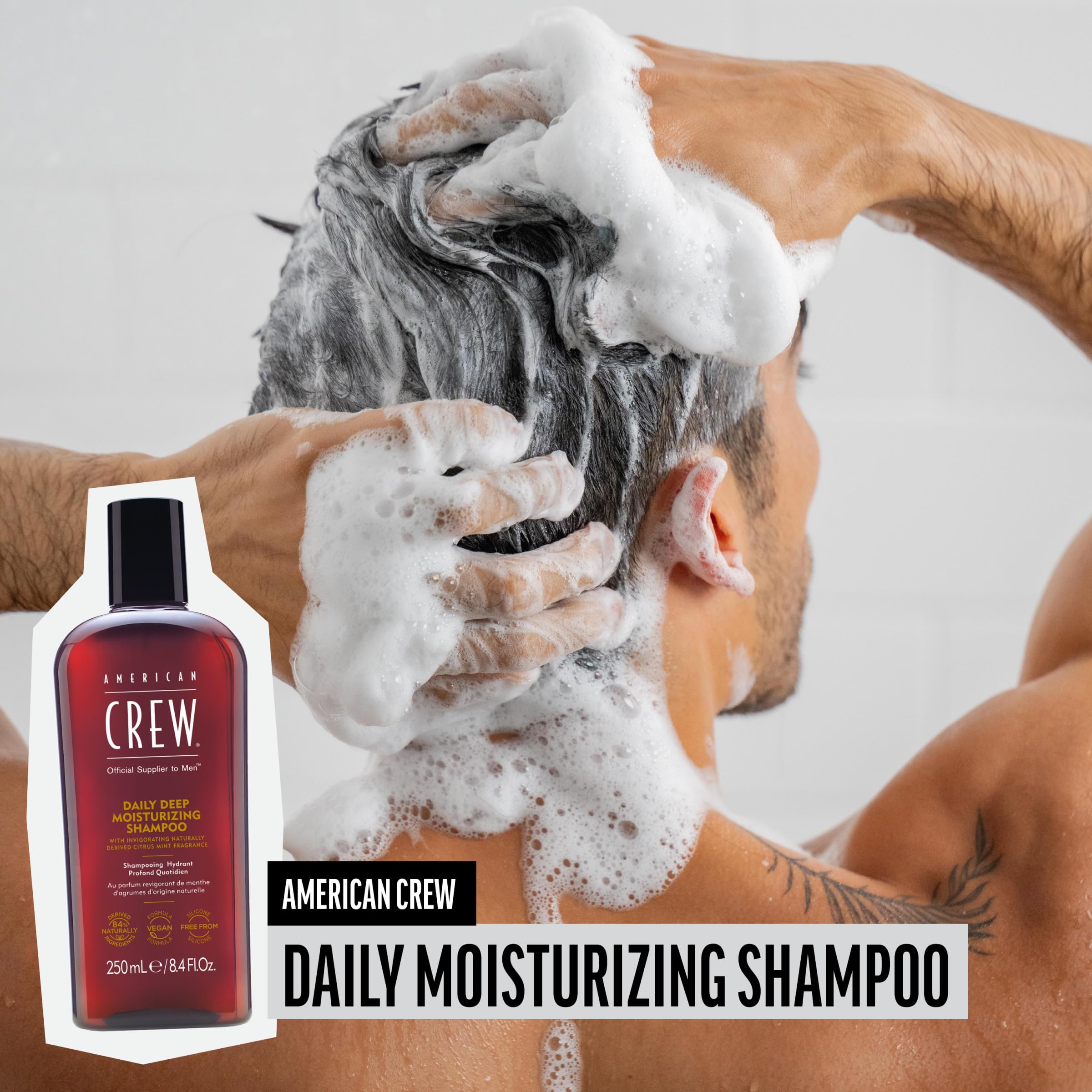 American Crew citrus mint foam texture close-up showing lathering and conditioning benefit