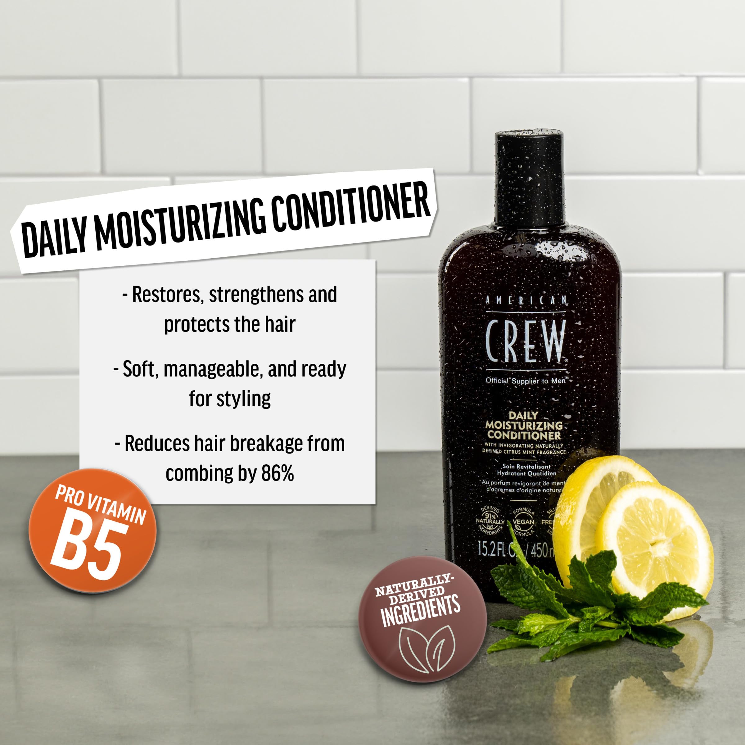American Crew pump top and label clearly visible for easy dispensing and ingredient info