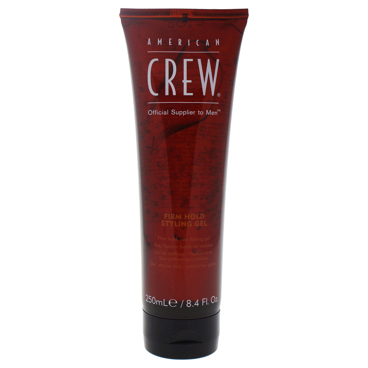 American Crew bottle front view showing label and strong-hold benefit