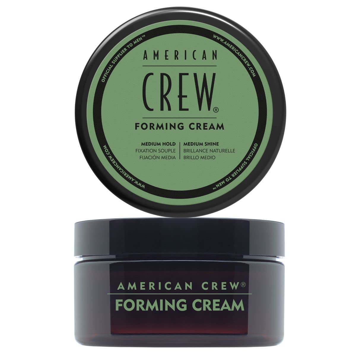 American Crew front packaging showing 3 oz jar and product name benefits
